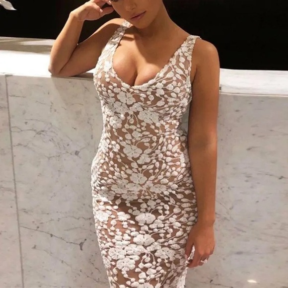 Elegant and glamorous White Midi Dress - Picture 3 of 15